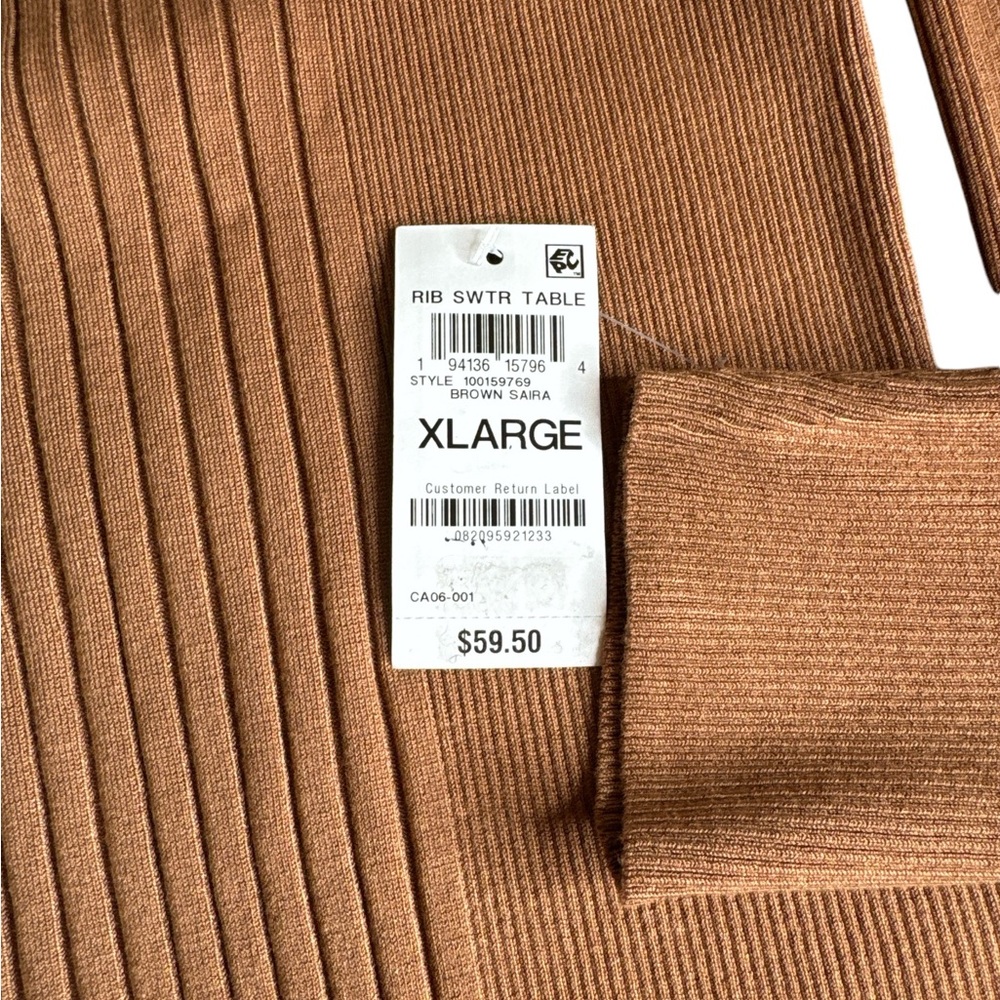 INC INTERNATIONAL CONCEPTS Ribbed Mock Neck Sweater in Brown Saira, Size L. - Picture 11 of 13